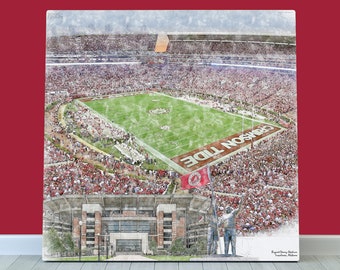 Alabama Crimson Tide Football Wall Art, Bryant-Denny Stadium Print or Canvas