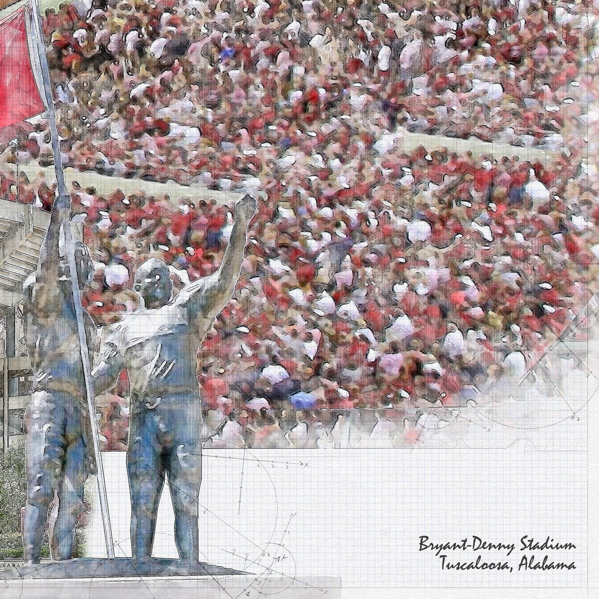 Bryant-denny Stadium Print Artist Drawn College Football - Etsy