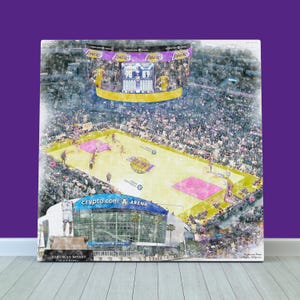 Crypto.com Arena Print / Canvas Wall Art, Artist Drawn Basketball Arena, Los Angeles Lakers Basketball, Sports Art