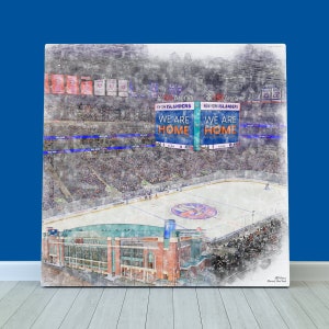 UBS Arena Print / Canvas Wall Art, Artist Drawn Hockey Arena, New York Islanders Hockey, Sports Art