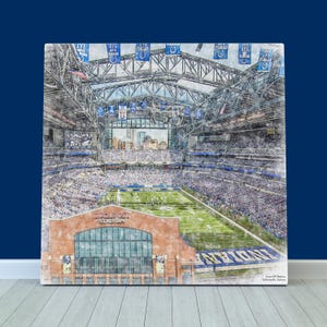 Lucas Oil Stadium Print / Canvas Wall Art, Artist Drawn Football Stadium, Indianapolis Colts Football, Sports Art