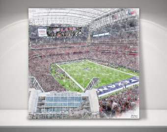 NRG Stadium Canvas / Print, Artist Drawn Football Stadium, Houston Texans Football, Sports Art