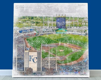 Kauffman Stadium  Canvas / Print, Kansas City Royals Baseball, Sports Art