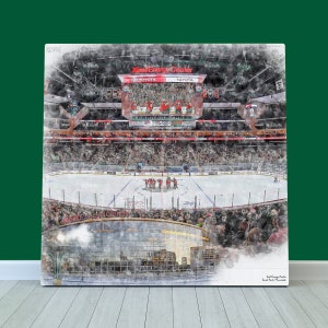 Xcel Energy Center Print / Canvas Wall Art, Artist Drawn Hockey Arena, Minnesota Wild Hockey, Sports Art