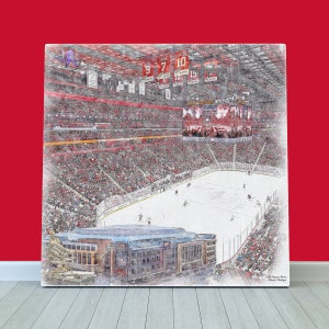 Little Caesars Arena Print / Canvas Wall Art, Artist Drawn Hockey Arena, Detroit Red Wings Hockey, Sports Art