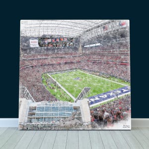 NRG Stadium Print / Canvas Wall Art, Artist Drawn Football Stadium, Houston Texans Football, Sports Art