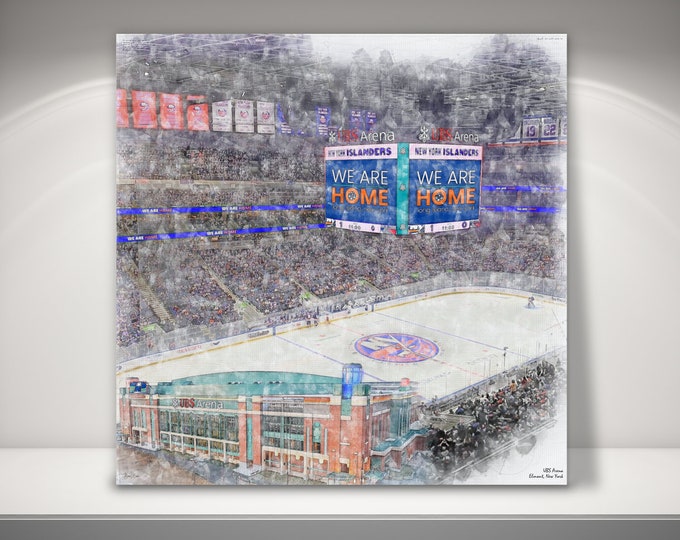 UBS Arena Canvas / Print, Artist Drawn Hockey Arena, New York Islanders Hockey, Sports Art