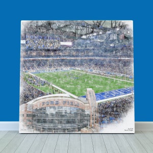 Ford Field Print / Canvas Wall Art, Artist Drawn Football Stadium, Detroit Lions Football, Sports Art