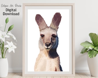 Känguru-Druck, Känguru-Poster, Känguru-Kunst, Kinderzimmerdeko, Tierposter, druckbare Wandkunst, digitaler Download