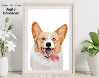 Impresión de perro Corgi, arte de pared Corgi, cartel de Corgi, decoración de arte infantil, arte de la habitación del niño, descarga digital de arte de pared imprimible