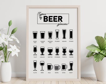 Beer Glasses Print, Beer Poster, Bar Art, Kitchen Art, Bar Decor, Beer Print, Printable Wall Art, Digital Download