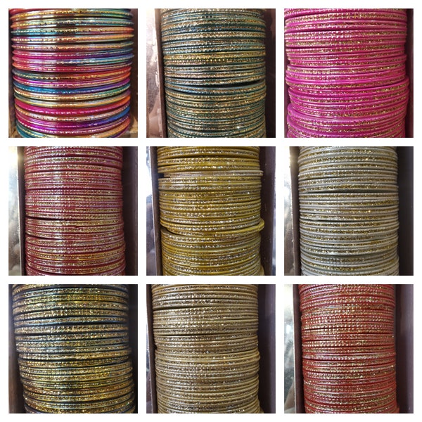 24 Pieces Multi Color Indian Bollywood Costume Wedding Style Sparking Glass Bangles For Girls And Women free shipping