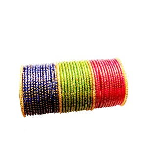 72 Bangles Multi Color 24 Pieces Each Color Of All 3 Color Bangles With Golden Dots Glass Bangles For Girls and Women Free Shipping