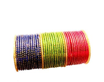 72 Bangles Multi Color 24 Pieces Each Color Of All Color Bangles With  Golden Dots Glass Bangles For Girls and Women Free Shipping