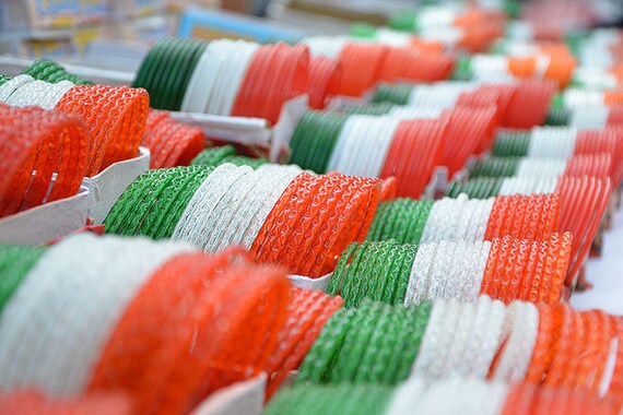 24 Pieces Indian Tiranga Glass and Metal Bangles Fashion for