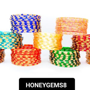 108 Bangles 9 Multi Color Bangle 12 Pieces Each Color Of All 9 Color Bangle With Golden Dots Glass Bangles For Girls and Women Free Shipping
