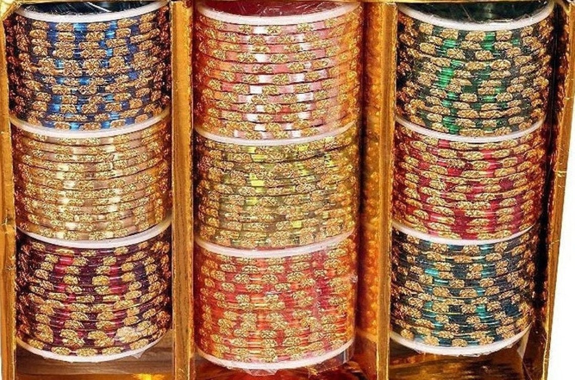 144 Bangles 12 Multi Color Bangle 12 Pieces Each Color Bangle With Golden Dots Glass Bangles For Girls and Women Free Shipping