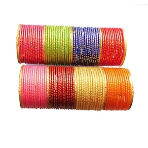 96 Bangles 8 Multi Color Bangles 12 Pieces Each Color Of All 8 Color With Golden Dots Glass Bangles For Girls and Women Free Shipping