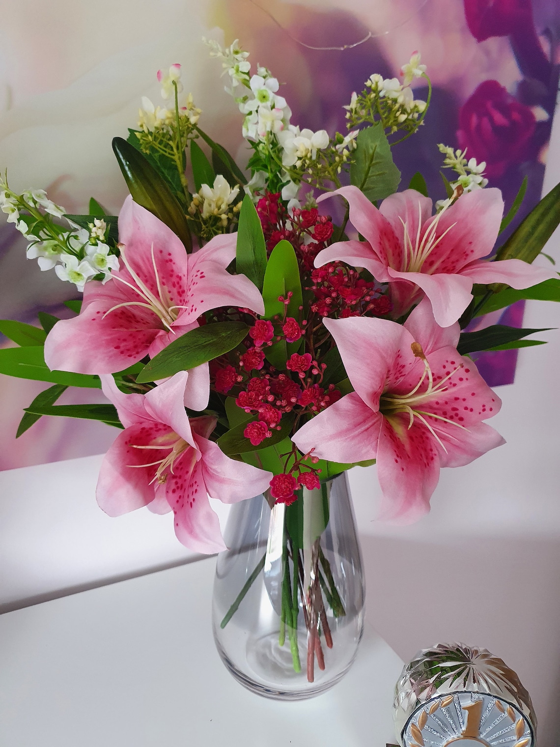 Pink and white silk flower arrangement Luxury artificial Etsy