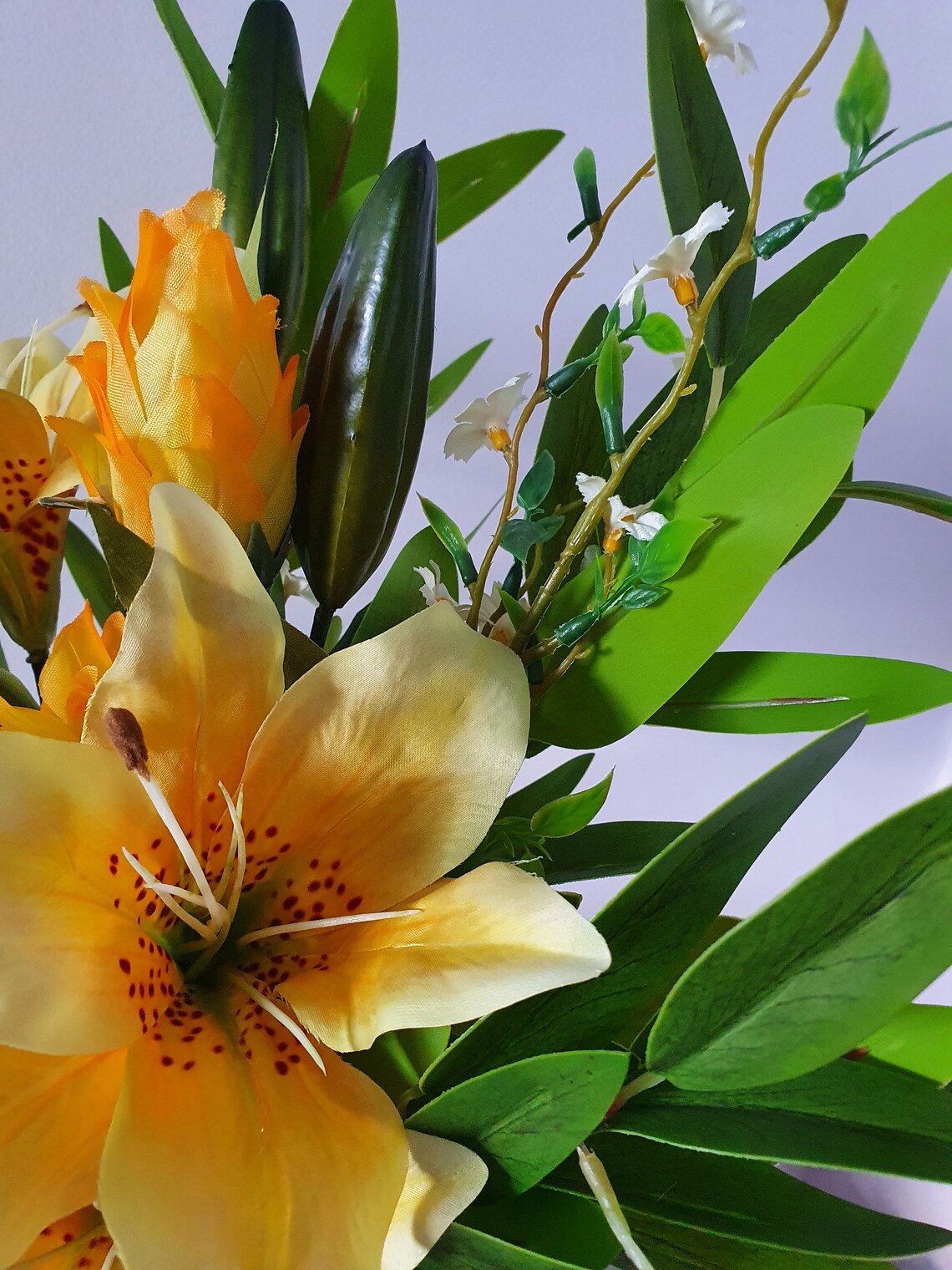 Yellow silk flower artificial arrangement Yellow Lily Etsy