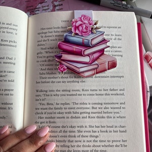 Magnetic Bookmark, Pink Book Stack Bookmark, Handmade Unique Bookmark, Book Accessories, Trendy Bookmark Book Lover Gift