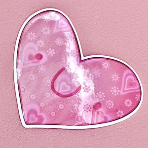 Pink Heart Sticker, Love Hearts Sticker, Cute Glitter Sticker, Valentine Heart Sticker, Waterproof Vinyl Sticker, Laptop Sticker