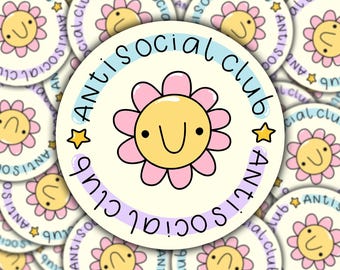 Anti Social Club Vinyl Sticker, Introvert Sticker, Flower Sticker, Aesthetic Laptop Sticker, Trendy Water Bottle Sticker