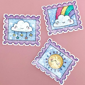 Stamp Sticker, Rainbow Laptop Sticker, Waterproof Book Sticker, Sun Sticker Pack, Trendy Cloud Sticker, Vinyl Sticker