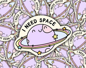 Sticker I Need Space, sticker Galaxy, inspirerende sticker, waterdichte vinylsticker, sticker astronaut, sticker holografische planeet, sticker holografische planeet