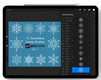 Set 1 - 10 Procreate snowflakes stamp brushes - Snowflakes stamp brushes for procreate - Procreate brushset - Snowflakes - Instant download