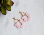 ATHENA Rose Quartz Geometric Polymer Clay Brass Statement Earrings