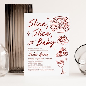 Edytowalny Slice Slice Baby Shower Zaproszenie, Pizza Baby Shower Zaproszenie, Włoskie Baby Shower Zaproszenie SSBBS001