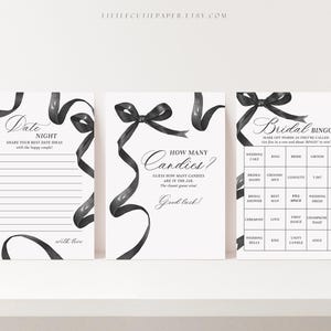 Editable Black Bow Bridal Shower Game Bundle, Bridal Shower Games Pack, Black Bridal Shower Games, Wedding Shower Printable Games 3019