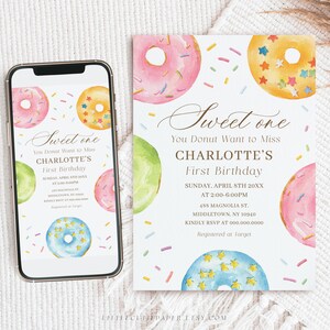 Editable Sweet One Birthday Invitation, First Birthday Girl Invitation, 1st Birthday Girl with Sweet One Invite Birthday Girl 2006
