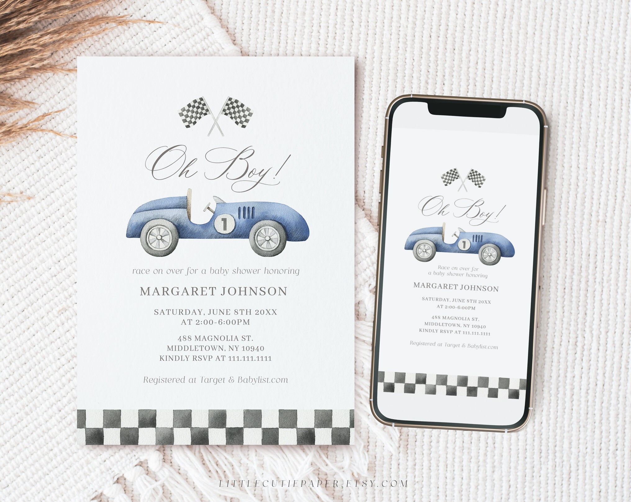 Editable Race Car Baby Shower Invitation Template, With Oh Boy Baby ...