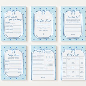 Editable 12 Blue Bow Baby Shower Games Bundle, Printable Blue Ribbon Baby Shower Game Activities, Printable Games Pack BBWBS002
