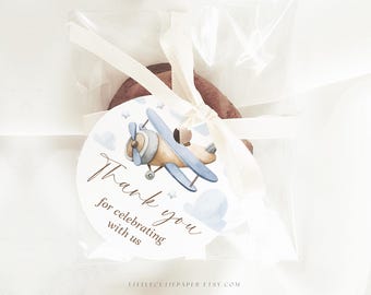 Editable Airplane Cookie Favor Tag Template, Plane Gift Tag, Thank you Tag for Baby Shower or Birthday Party Decorations 1011