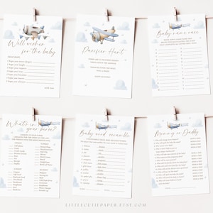 Editable 12 Airplane Baby Shower Games Bundle, Plane Baby Shower Games Activities, Boy Baby Shower Printable Games Pack 1011
