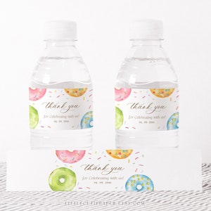 Editable Donuts and Sprinkle Water Bottle Labels Template, Water Bottle Wrappers for Sweet Baby Shower or Birthday Party Decor 1006, 2006