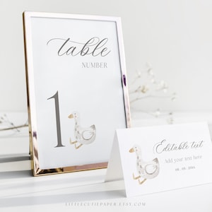 Editable Duck Food Tent Template with Table Number, Duck Editable Place Card for Baby Shower or Birthday Party 1001