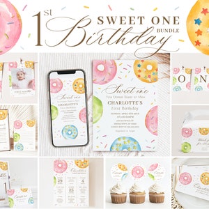 Editable Sweet One Birthday Invitation Bundle, Sweet One Invitation, First Birthday Girl Party, Sweet One Invitation Decor Bundle 2006