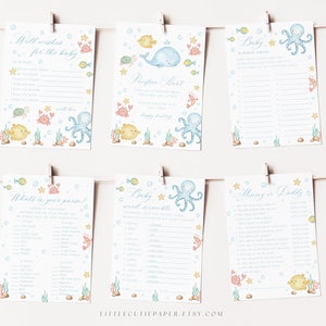 Editable 12 Under the Sea Baby Shower Games Bundle, Printable Ocean Baby Shower Game Activities, Printable Sea Animals Games Pack 1004