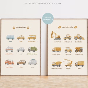 Vehicle and Construction Poster Digital Download, Transport Print, Construction Truck Wall Art Decor for Baby Boy Nursery Room VIHC001