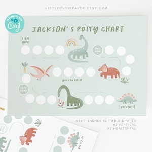 Bewerkbare dinosaurus potje grafiek, Dino potje grafiek training beloning grafiek voor kinderen, jongen potje grafiek, potje beloning grafiek, zindelijkheidstraining DINO001