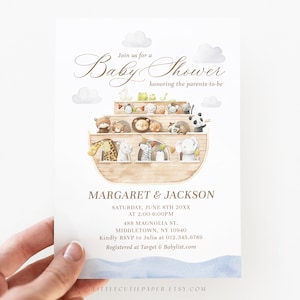 Editable Noahs Ark Baby Shower Invitation Card Template, Noahs Ark Baby Shower Invitation for Baby Boy 1008