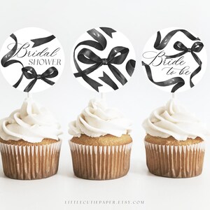 Editable Black Bow Bride to Be Cupcake Toppers, Bridal Shower Cupcake Toppers, Cupcake Labels, Bridal Shower Cupcake Tags 3019