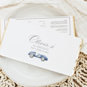 Editable Fast One Chocolate Bar Wrapper Template, Candy Bar Wrapper, Chocolate Wrapper Label Template for Race Car Party 2002