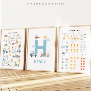 Editable Personalized Name, Alphabet And Numbers, Alphabet Chart and Numbers Chart for Baby Room Decor, Preschool Posters THG001