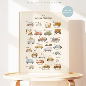 Vehicle alphabet Poster Digital Download, Transport Alphabet, Vehicle ABC Alphabet Poster, Vehicle Educational Nursery Wall Art VIHC001