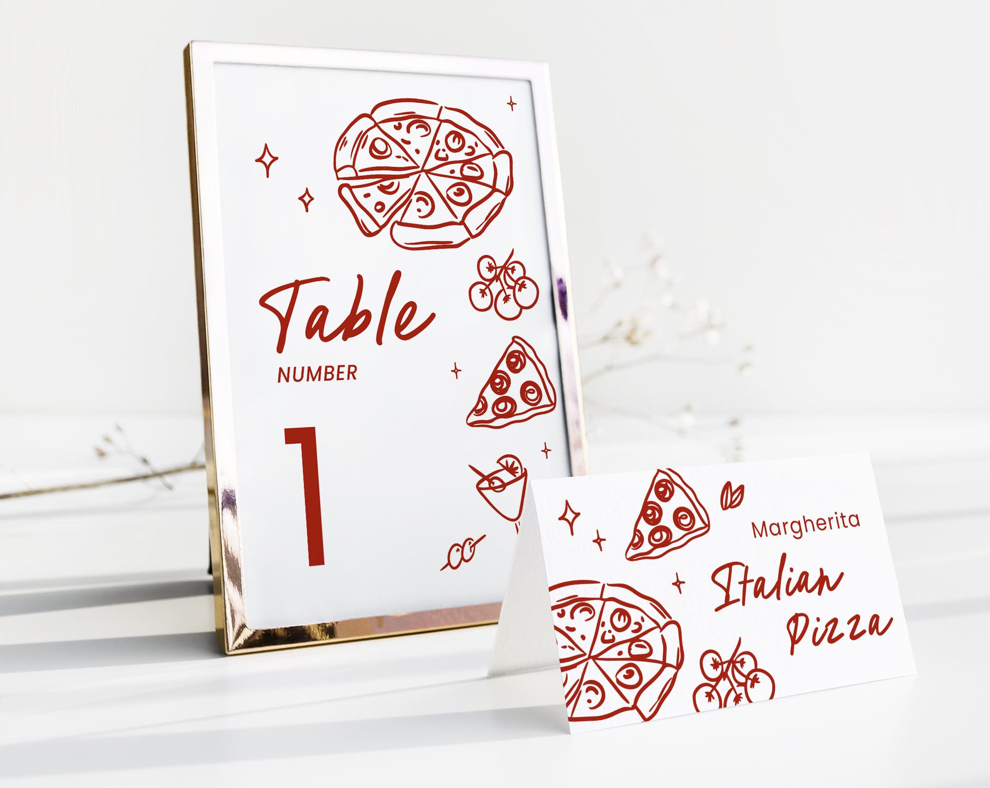 Editable Pizza Food Tent Template with Table Number, Italian Place Card for Slice Slice Baby Shower Decor SSBBS001